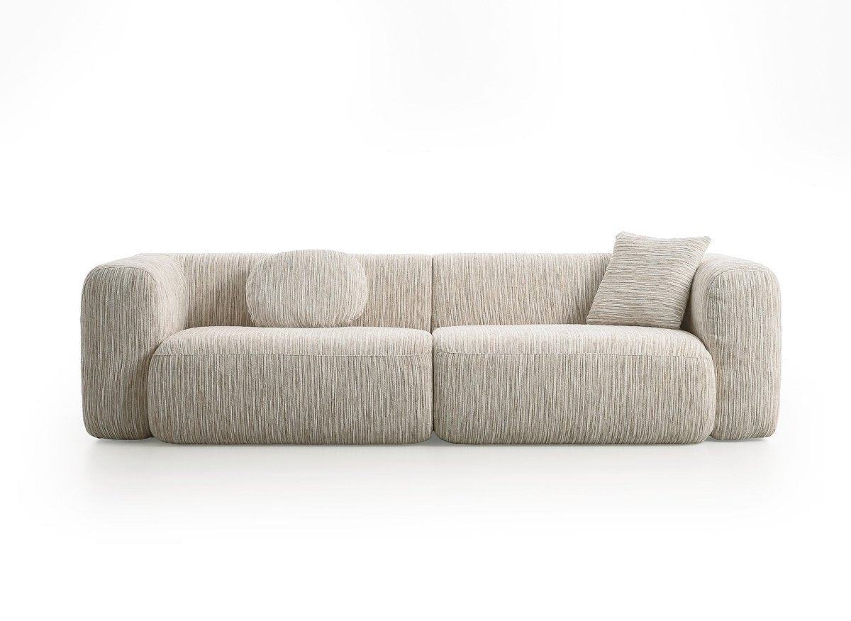 Canapé droit 3 places en velours texturé beige SAMANTHA - DécoInParis
