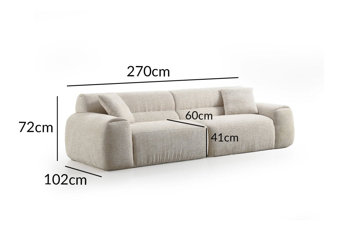 Canapé droit 3 places en velours texturé beige TAYLOR - DécoInParis