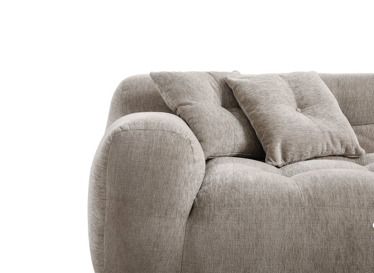Canapé droit 3 places en velours texturé taupe TANINA - DécoInParis