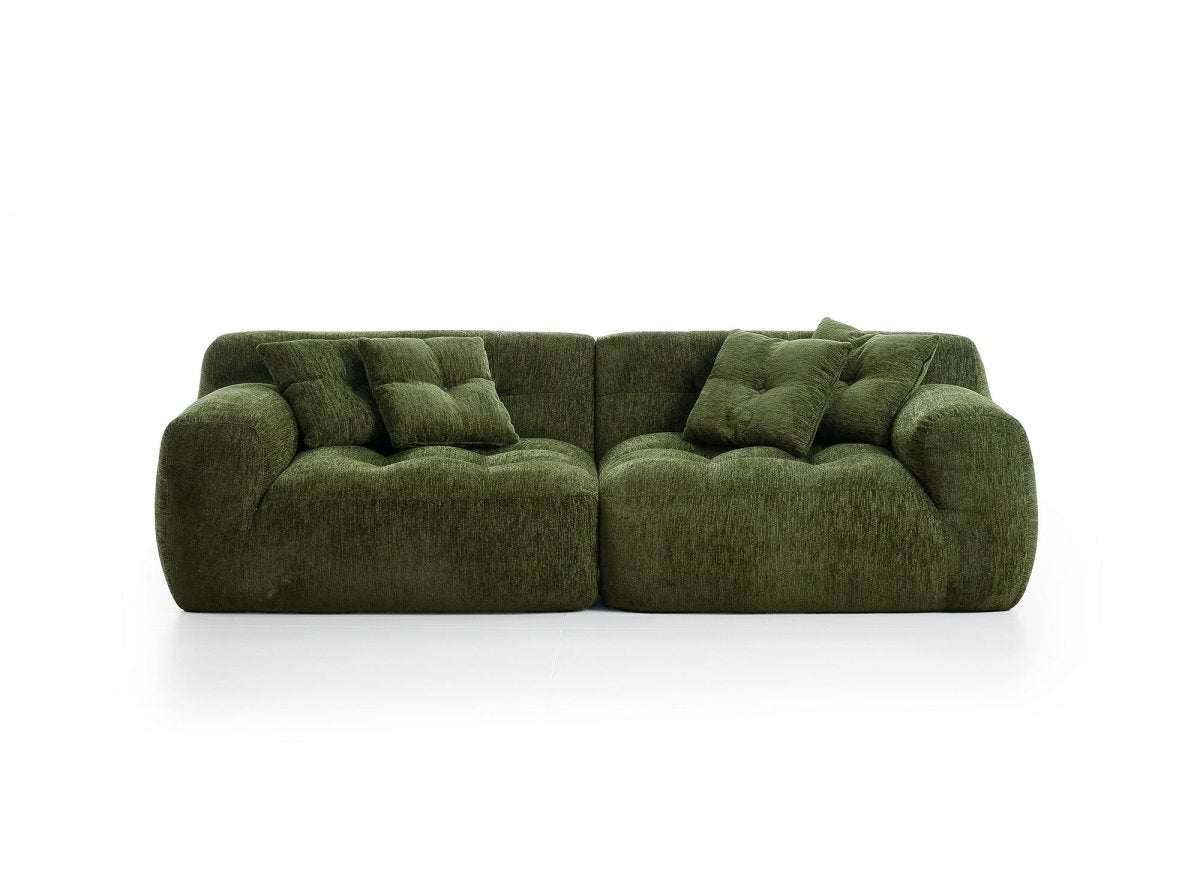 Canapé droit 3 places en velours texturé vert olive TANINA - DécoInParis