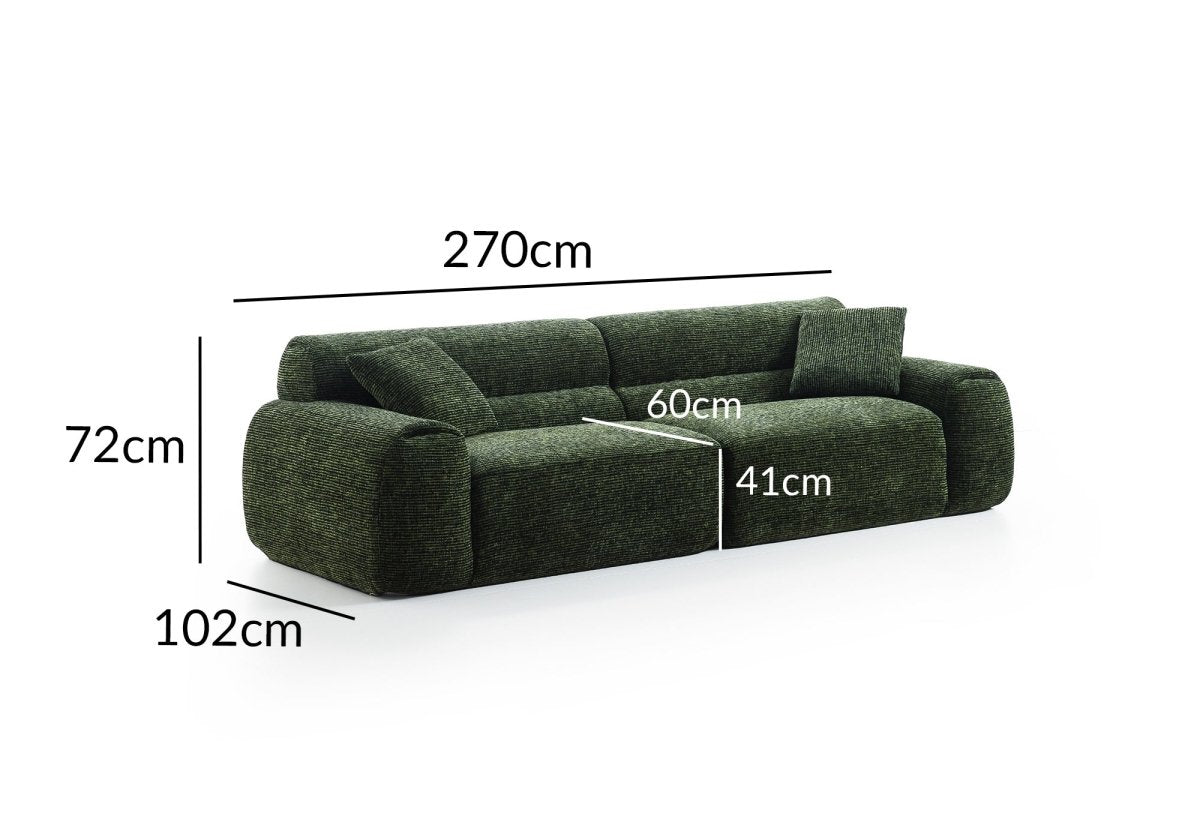 Canapé droit 3 places en velours texturé vert olive TAYLOR - DécoInParis
