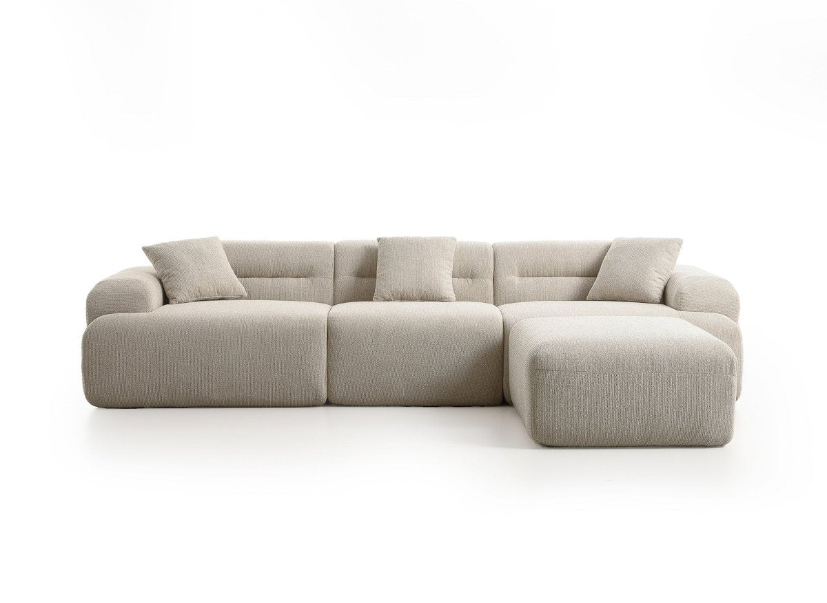Canapé droit 3 places + pouf en tissu texturé beige SAKURA - DécoInParis