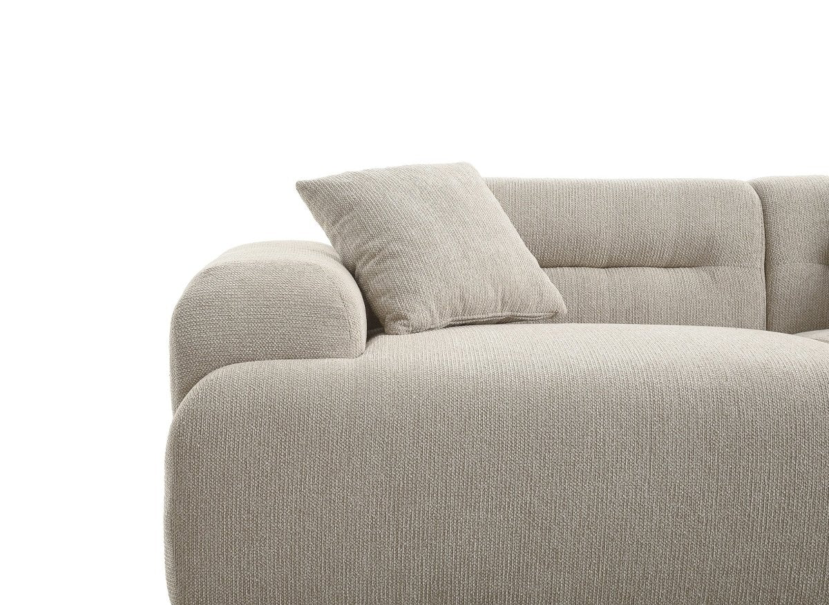 Canapé droit 3 places + pouf en tissu texturé beige SAKURA - DécoInParis
