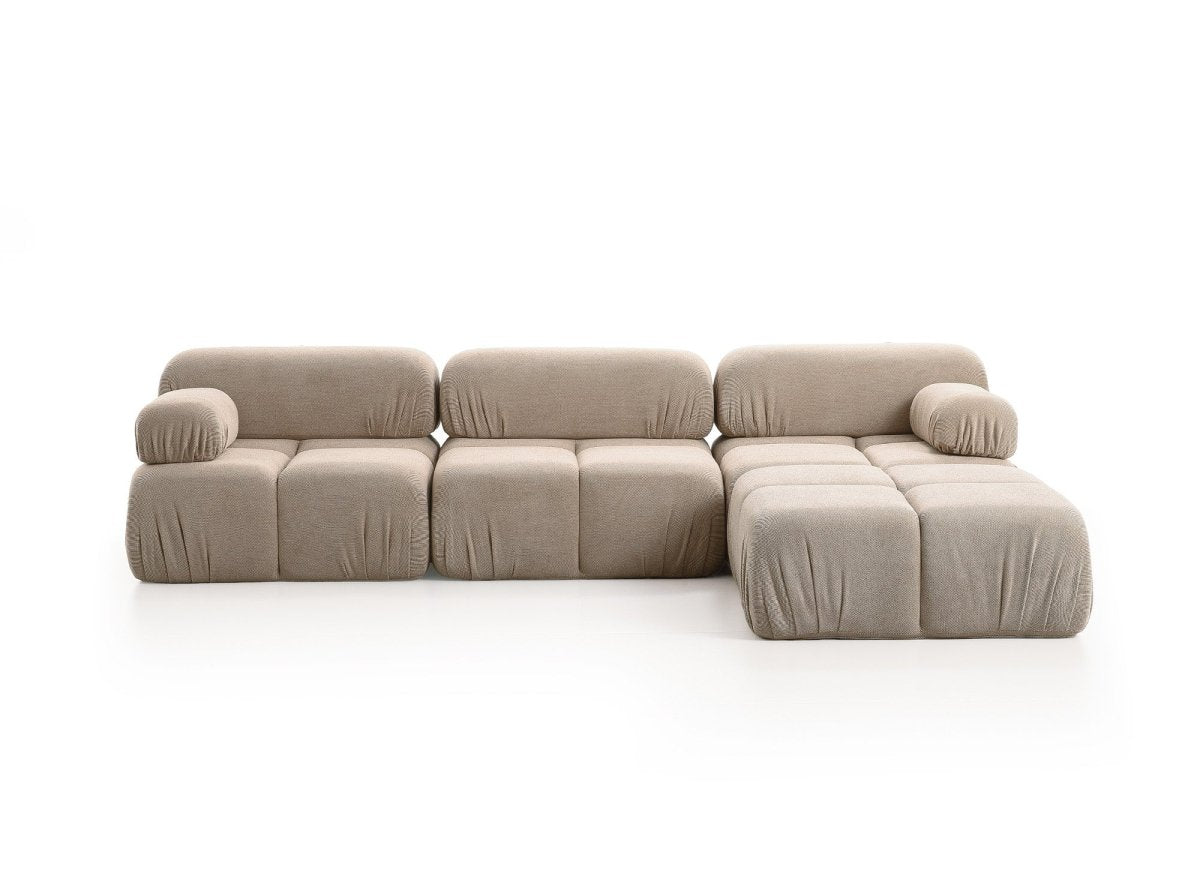 Canapé droit 3 places + pouf en velours texturé taupe SABRINA - DécoInParis