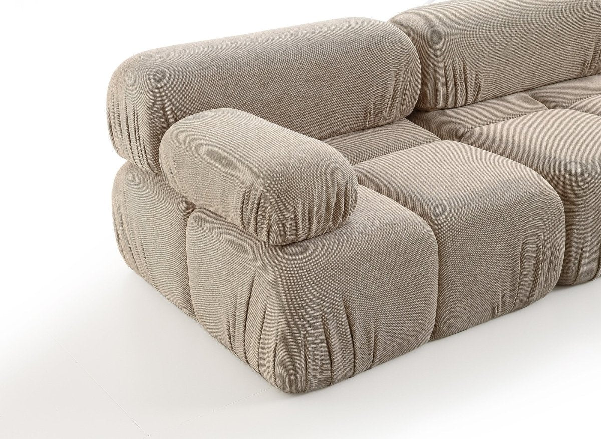Canapé droit 3 places + pouf en velours texturé taupe SABRINA - DécoInParis