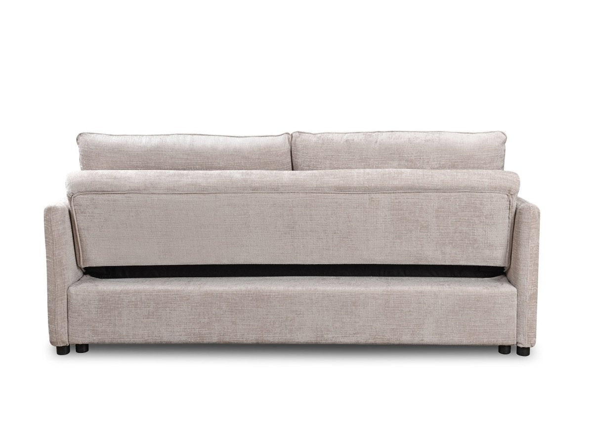 Canapé droit convertible 3 places en velours chiné beige LAMAR - DécoInParis