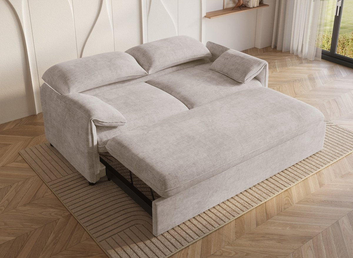 Canapé droit convertible 3 places en velours chiné beige LAMAR - DécoInParis