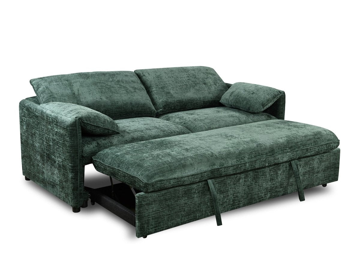 Canapé droit convertible 3 places en velours chiné vert LAMAR - DécoInParis