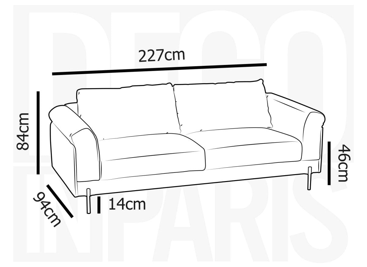 Canapé droit fixe 3 places en tissu gris clair LEIA - DécoInParis