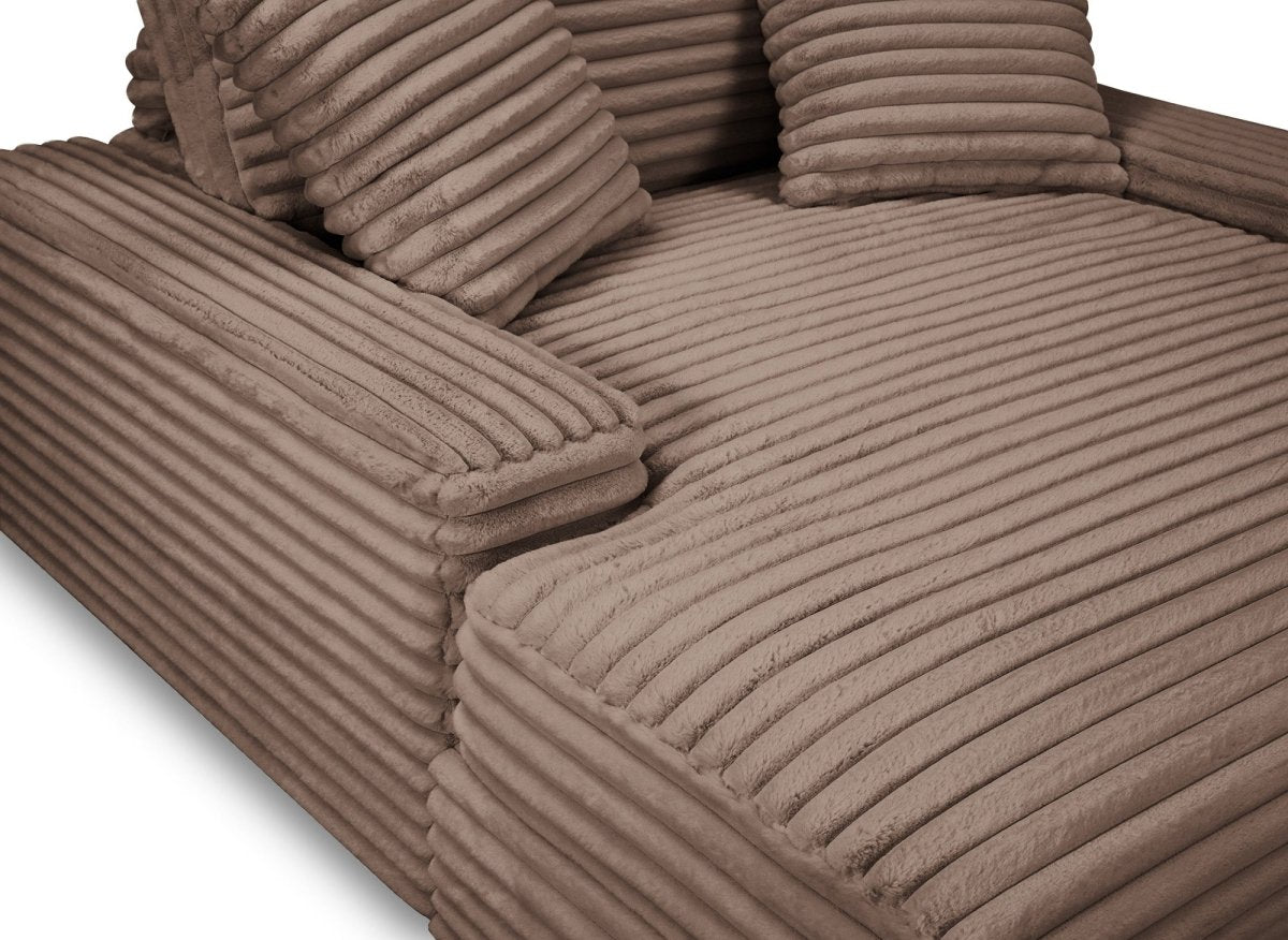 Canapé droit méridienne 1 place en gros côtelé doux taupe DAHO - DécoInParis