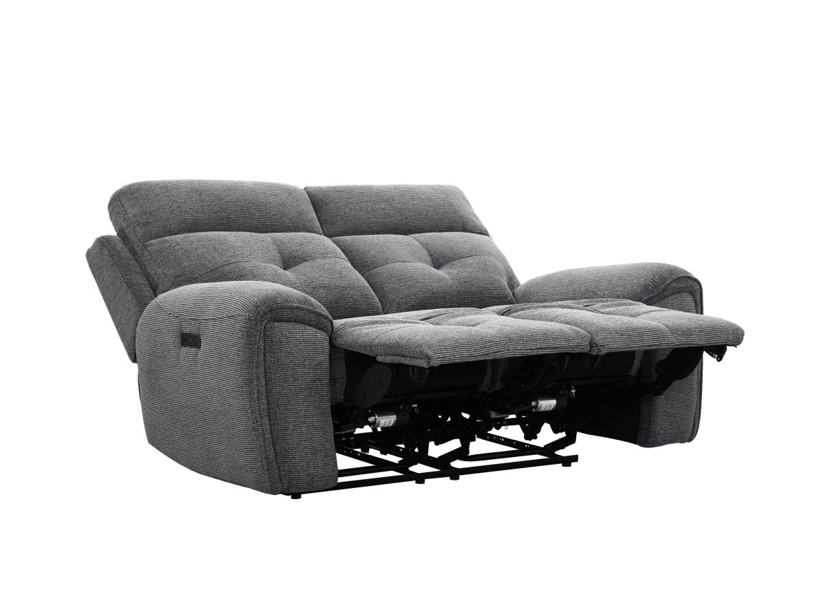 Canapé droit relax électrique 2 places en velours texturé gris PATRICIA - DécoInParis