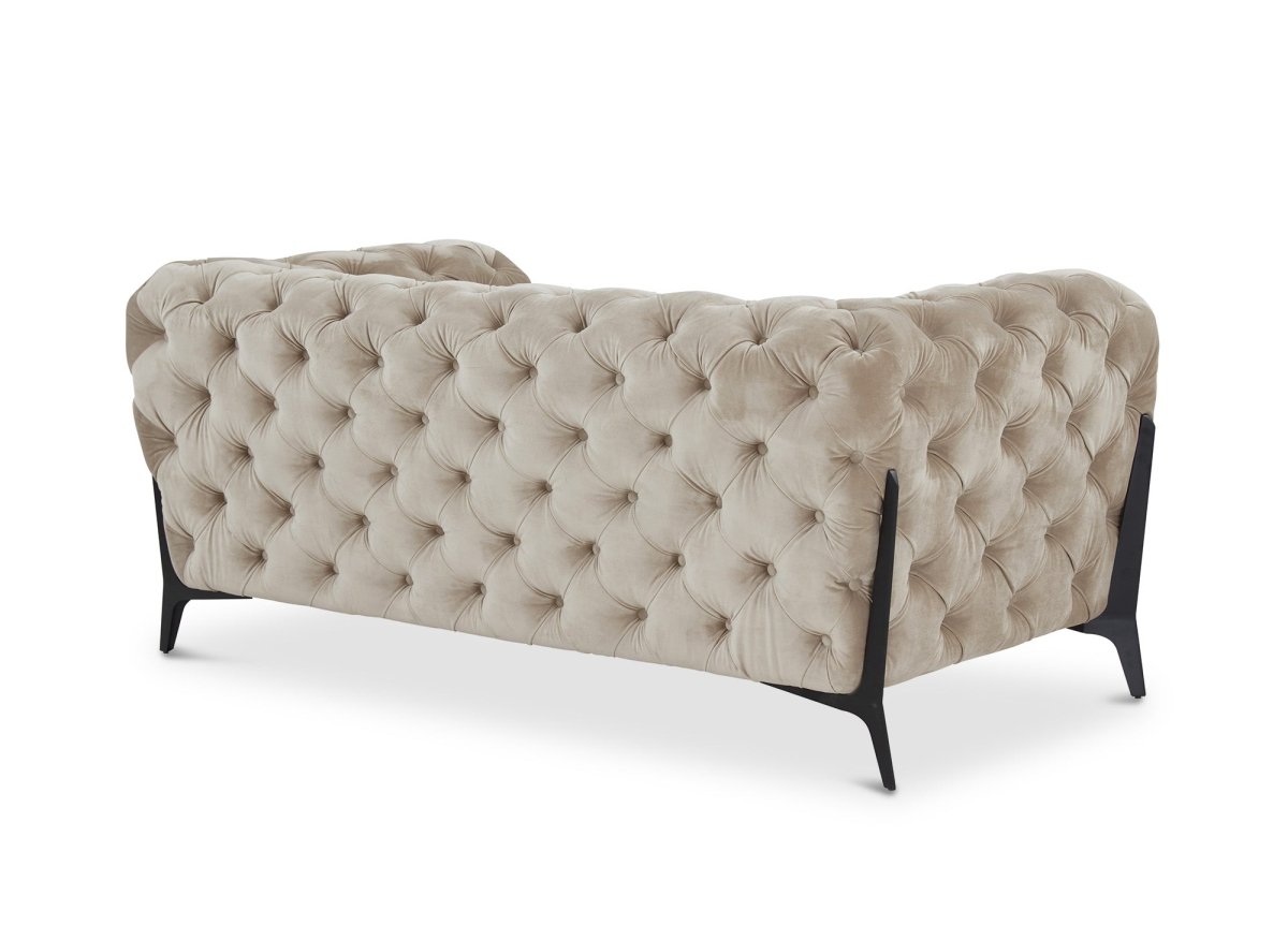 Canapé fixe 2 places capitonné chesterfield velours beige CARMEN - DécoInParis
