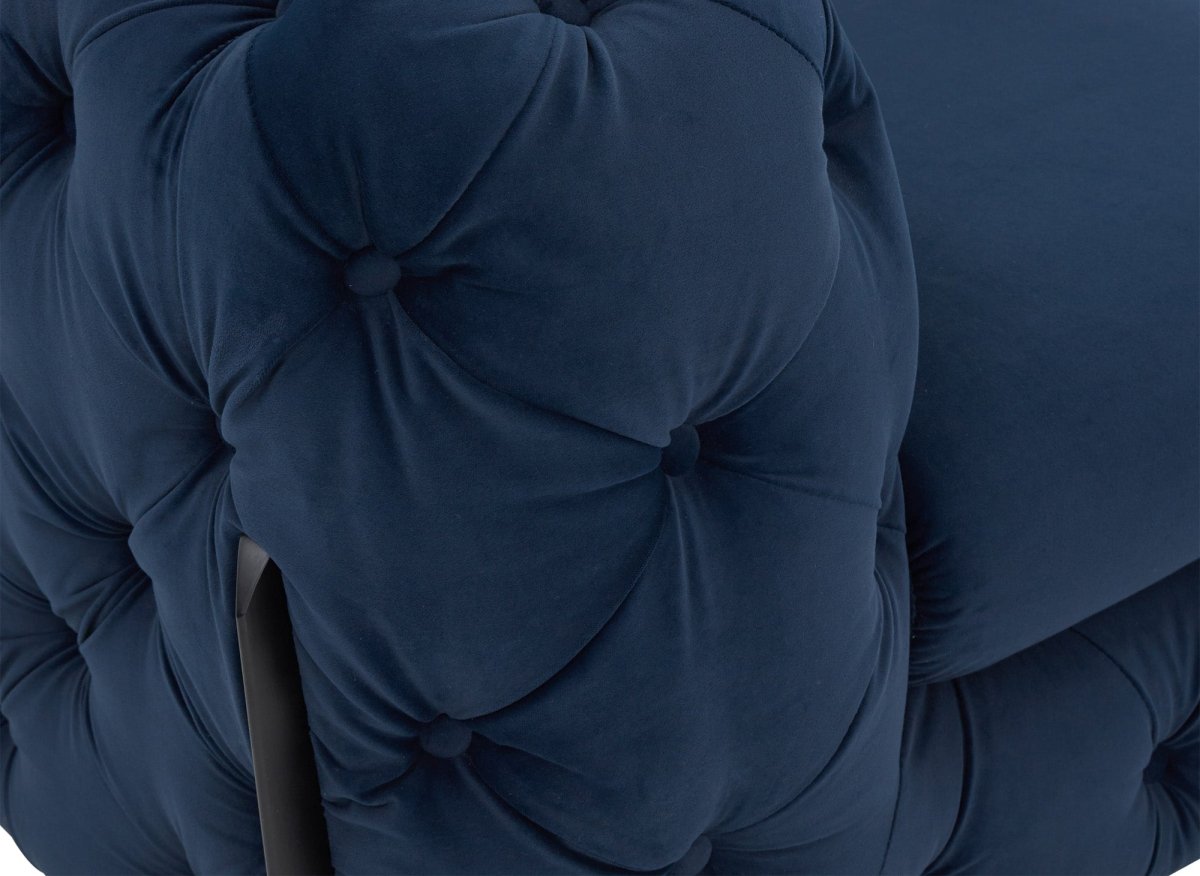 Canapé fixe 2 places capitonné chesterfield velours bleu CARMEN - DécoInParis