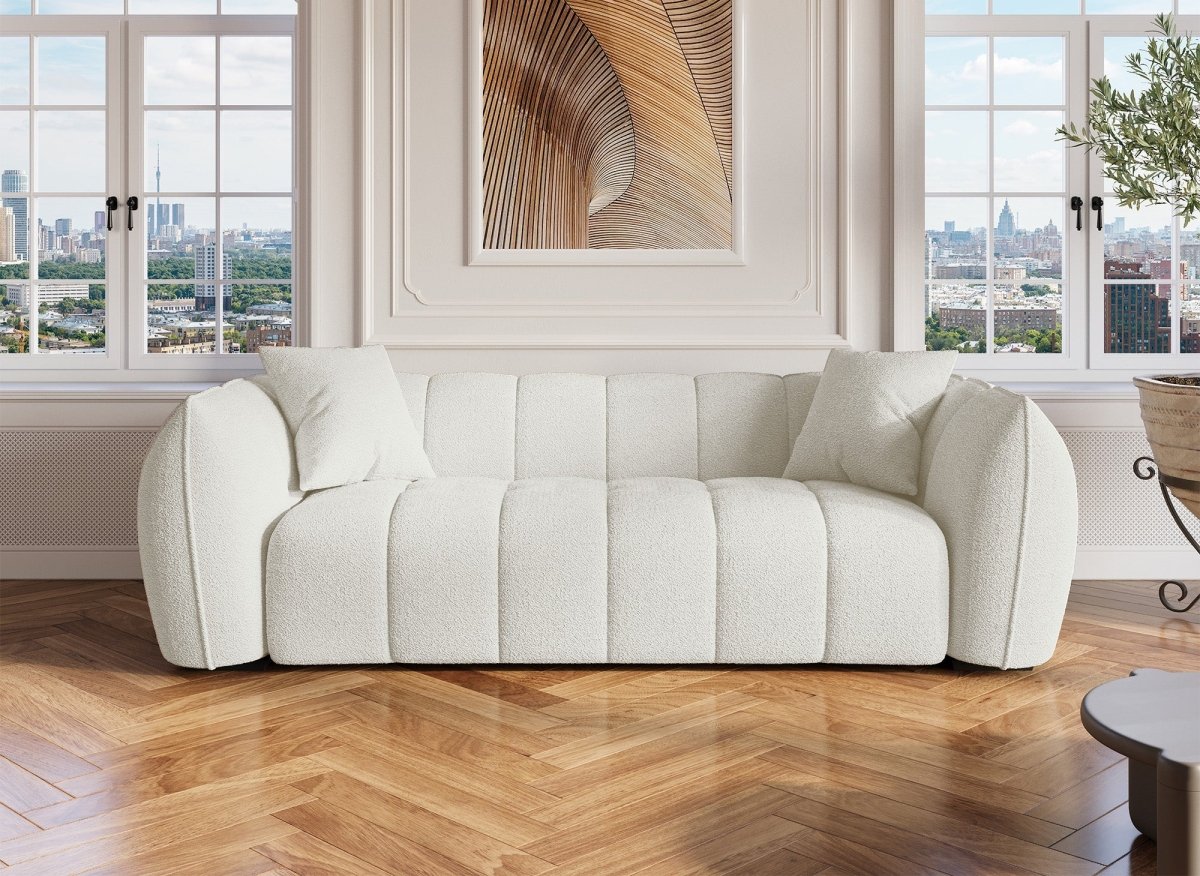 Canapé fixe 3 places effet peau de mouton écru ALISSA - DécoInParis