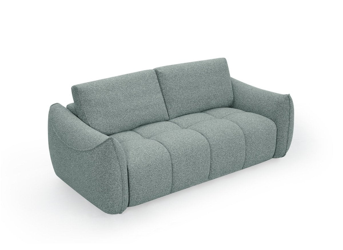 Canapé fixe 3 places en tissu bouclette vert d'eau EZRA - DécoInParis
