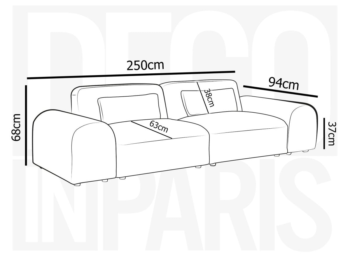 Canapé fixe 3 places en tissu gris EMMA - DécoInParis