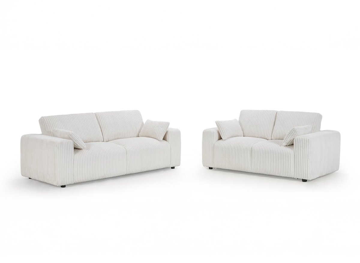 Canapé fixe 3 places en velours côtelé épais beige INAM - DécoInParis