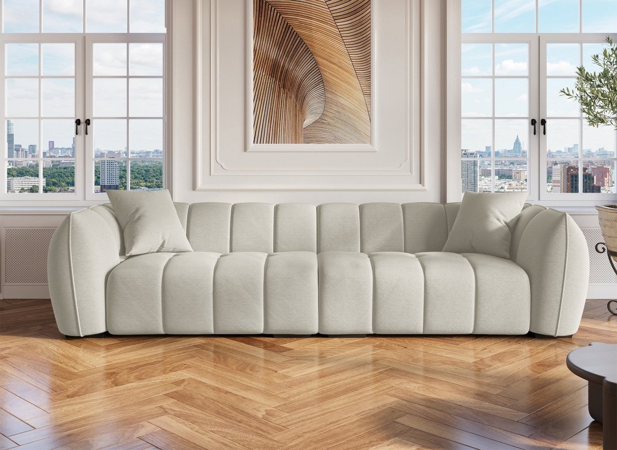 Canapé fixe 4 places en tissu beige ALISSA - DécoInParis