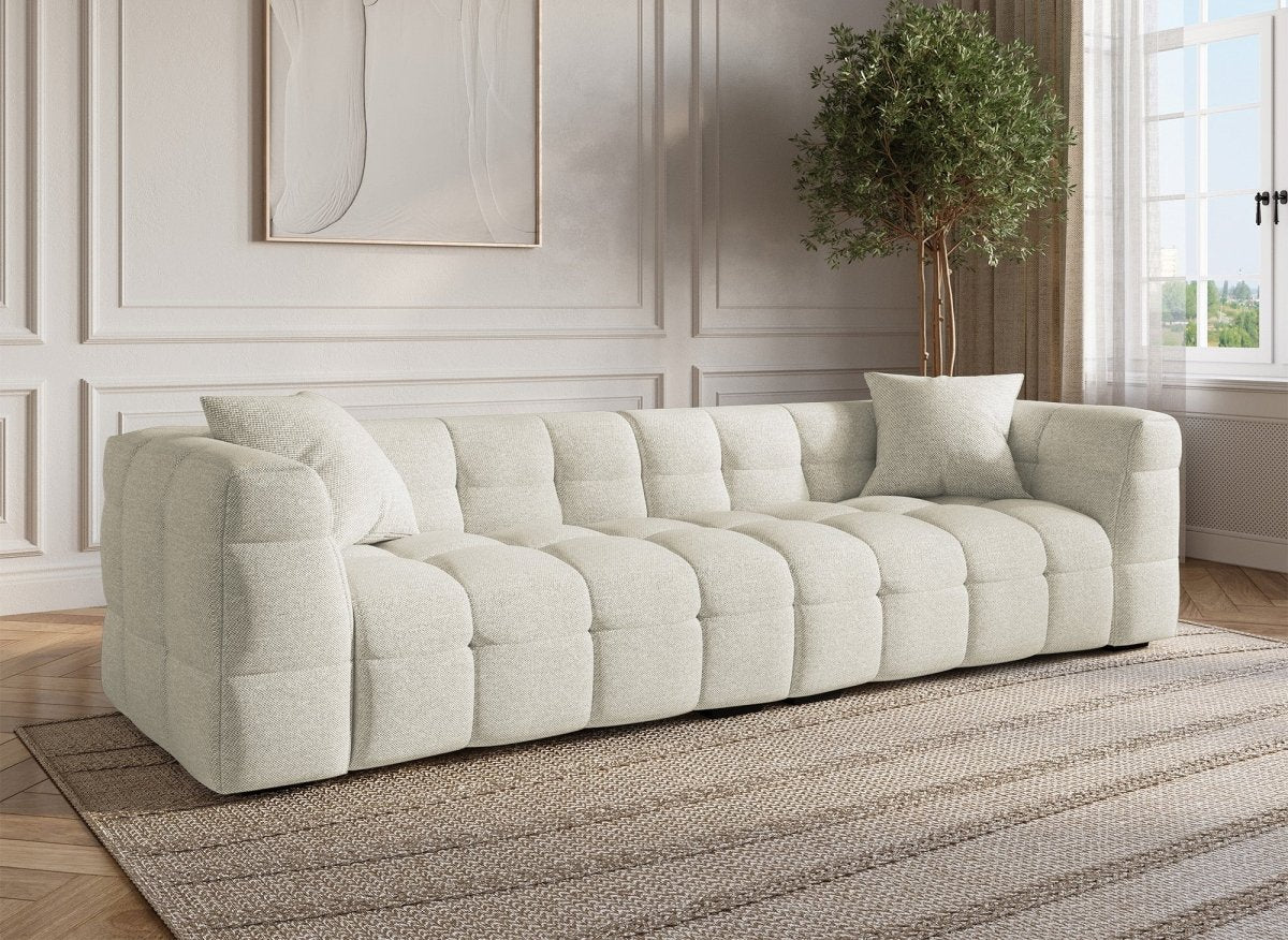 Canapé fixe 4 places en tissu beige BELLA - DécoInParis