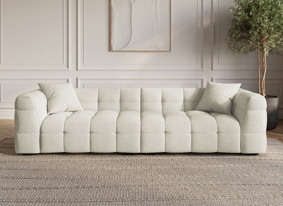 Canapé fixe 4 places en tissu beige BELLA - DécoInParis