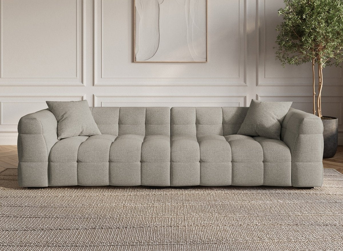 Canapé fixe 4 places en tissu taupe BELLA - DécoInParis