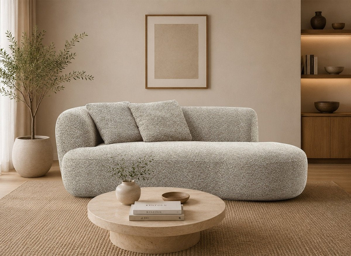 Canapé méridienne en velours texturé taupe URIEL - Angle droit - DécoInParis