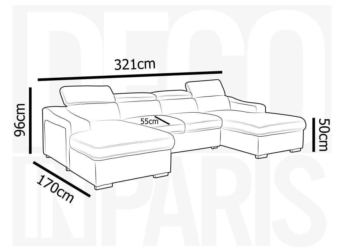 Canapé panoramique convertible avec 2 coffres en velours chiné beige VELORA - DécoInParis