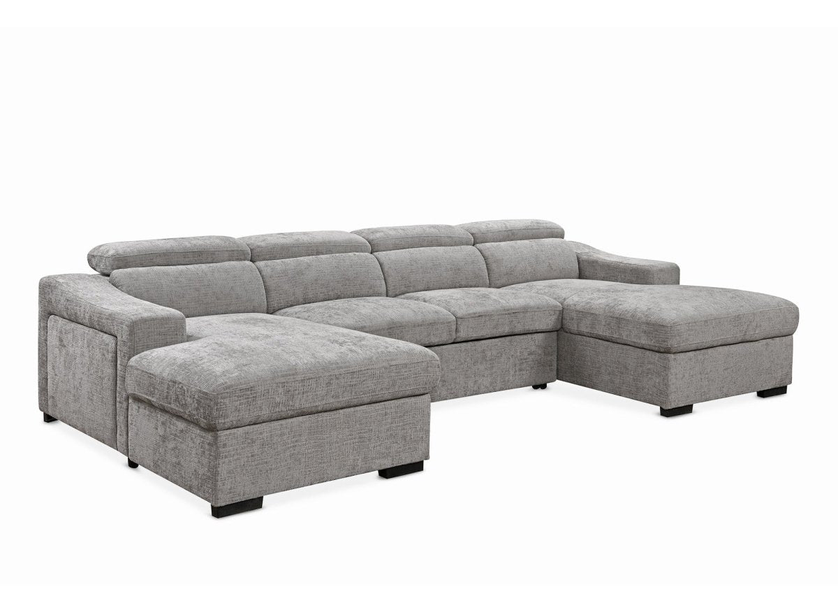 Canapé panoramique convertible avec 2 coffres en velours chiné gris VELORA - DécoInParis