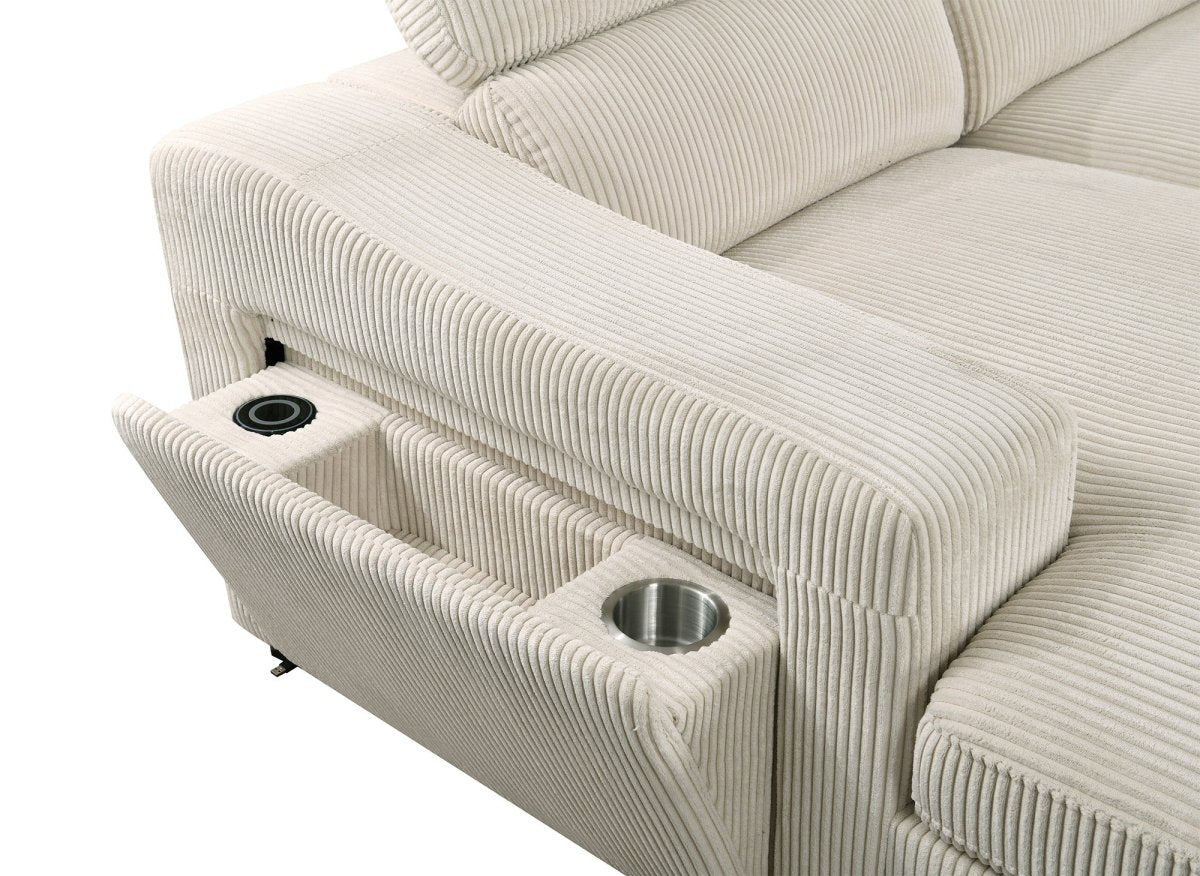 Canapé panoramique convertible avec 2 coffres en velours côtelé épais beige VELORA - DécoInParis