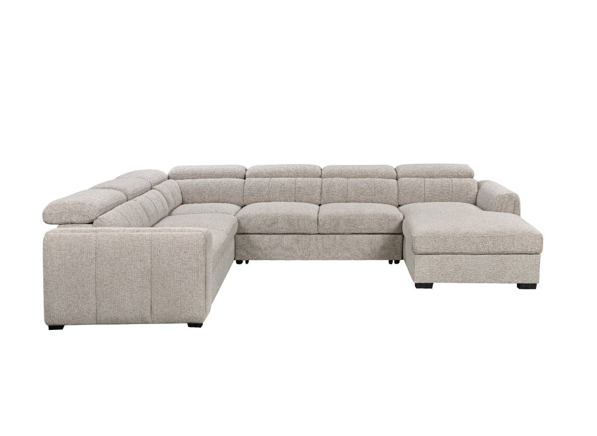 Canapé panoramique convertible avec coffre en tissu texturé taupe NAJAH - Angle droit - DécoInParis