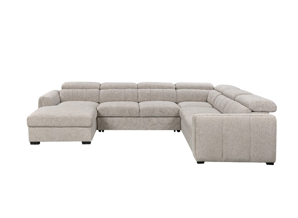Canapé panoramique convertible avec coffre en tissu texturé taupe NAJAH - Angle gauche - DécoInParis