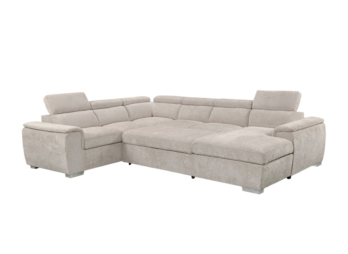 Canapé panoramique convertible avec coffre en velours chiné beige GAELLE - Angle droit - DécoInParis