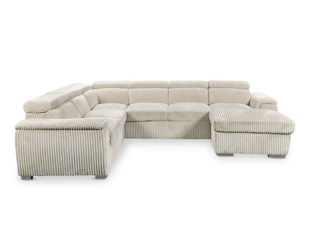 Canapé panoramique convertible avec coffre en velours côtelé épais beige GAELLE - Angle Droit - DécoInParis