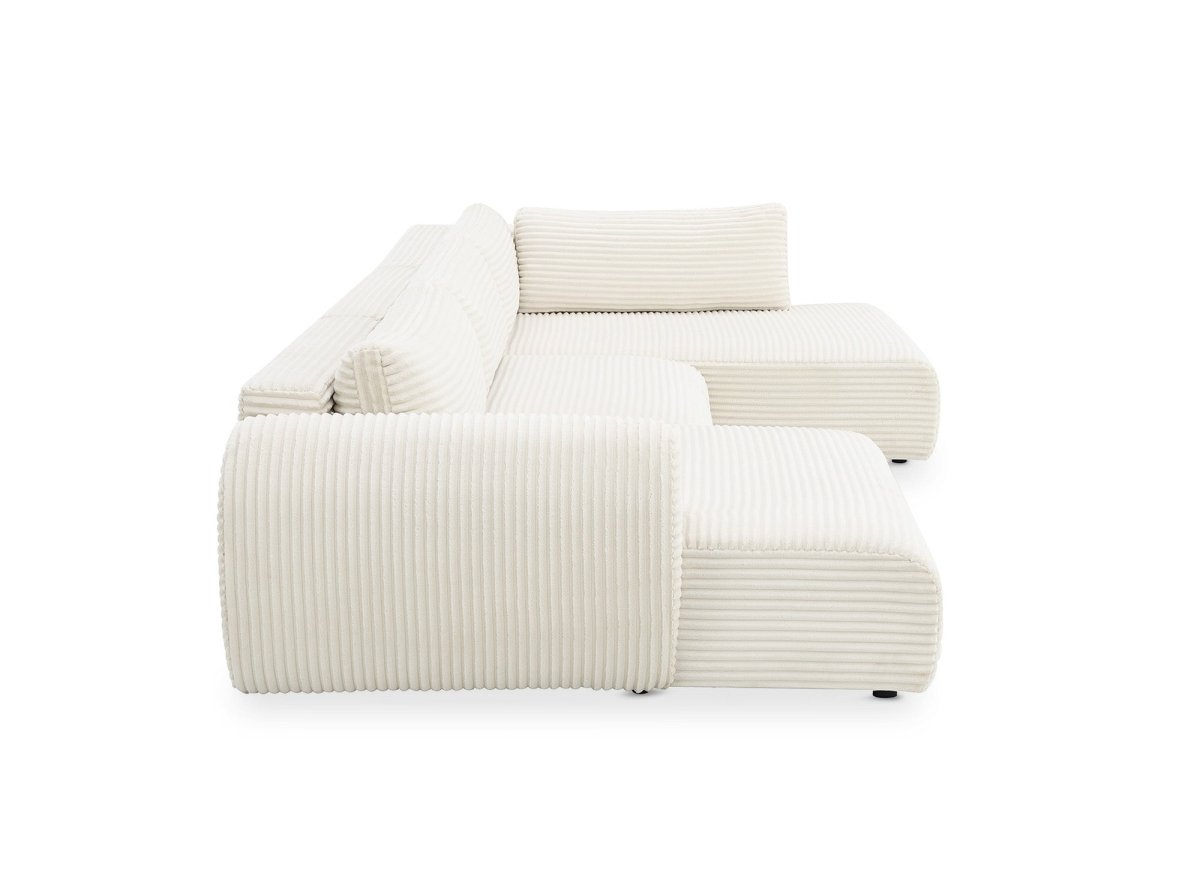 Canapé panoramique convertible avec coffre en velours gros côtelé beige TILDA - Angle droit - DécoInParis