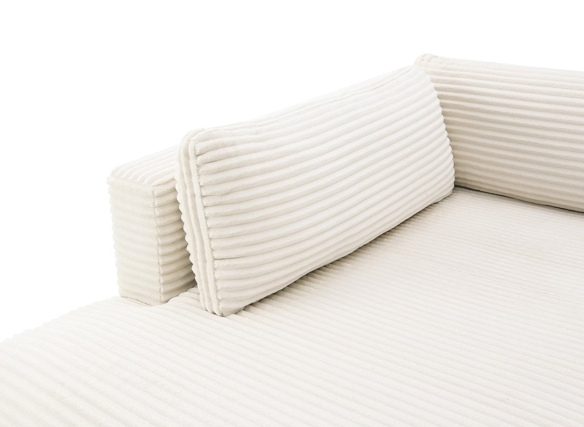 Canapé panoramique convertible avec coffre en velours gros côtelé beige TILDA - Angle gauche - DécoInParis