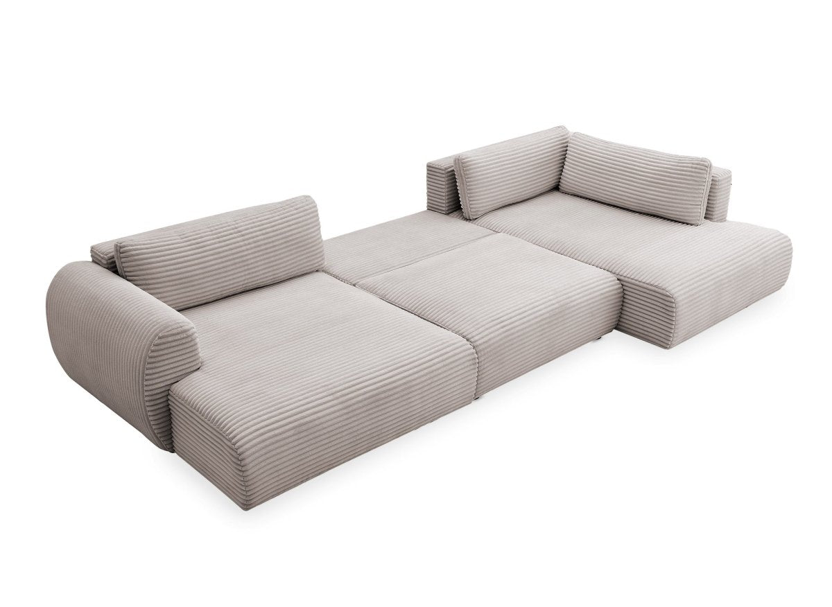 Canapé panoramique convertible avec coffre en velours gros côtelé taupe TILDA - Angle droit - DécoInParis