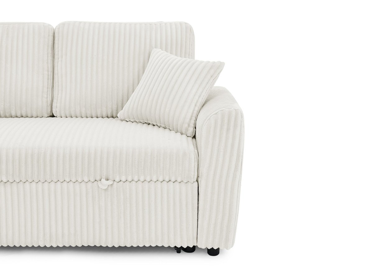 Canapé panoramique convertible avec coffres en velours côtelé épais beige ADRYEN - DécoInParis