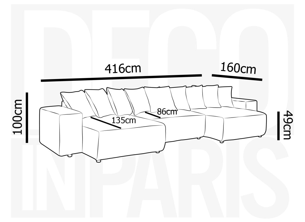 Canapé panoramique réversible convertible avec coffre en velours côtelé épais beige NOELIA - DécoInParis