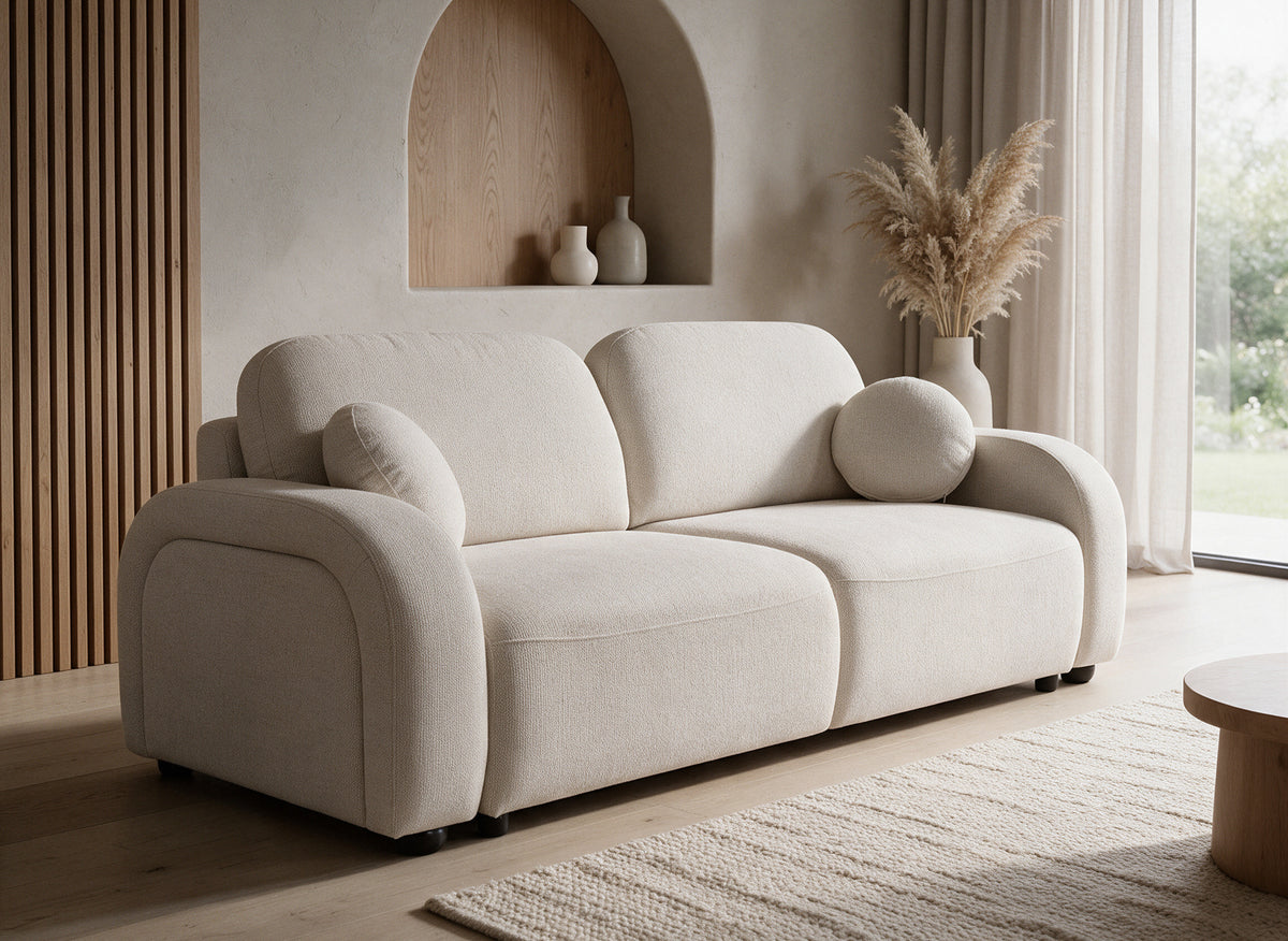 Canapé convertible 3 places en tissu texturé beige MAYORA