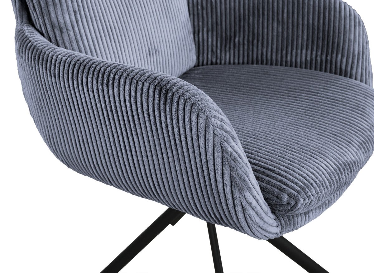 Chaise design avec accoudoirs en velours côtelé gris LOLA - DécoInParis