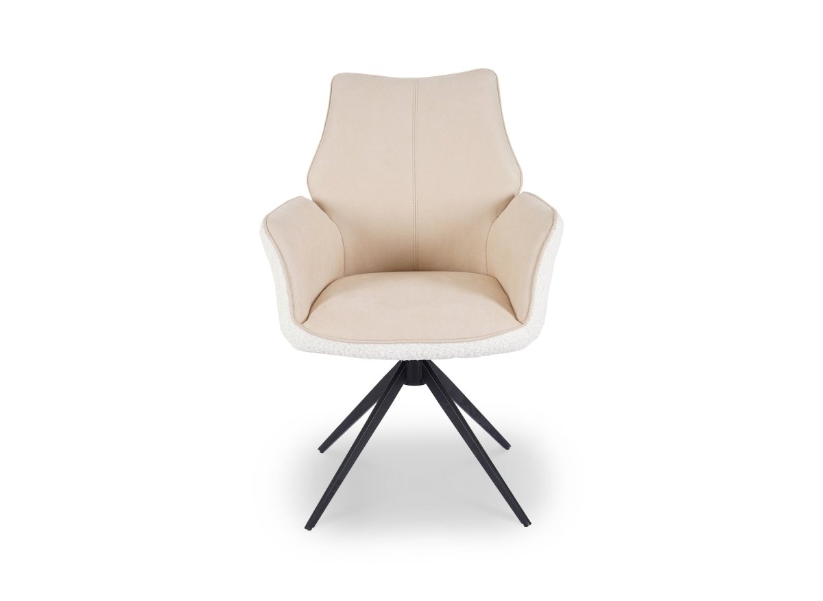 Chaise pivotante avec accoudoirs en velours et tissu bouclette beige ISALIE - DécoInParis