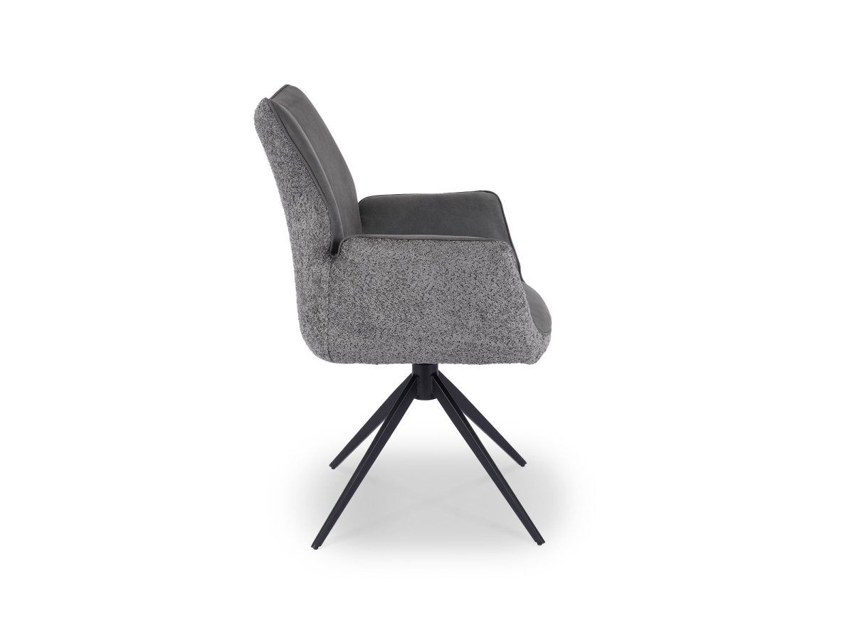Chaise pivotante avec accoudoirs en velours et tissu bouclette gris ISALIE - DécoInParis