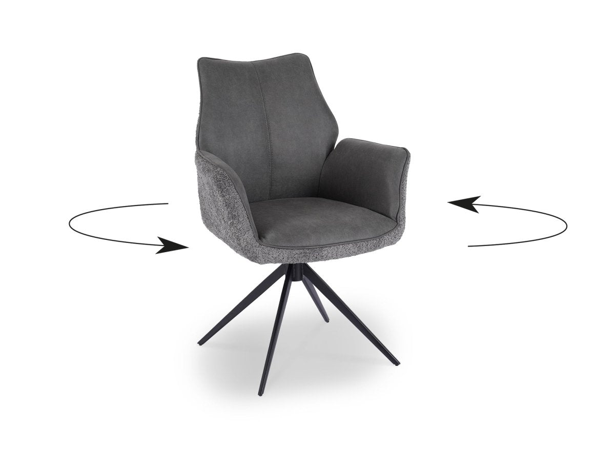 Chaise pivotante avec accoudoirs en velours et tissu bouclette gris ISALIE - DécoInParis