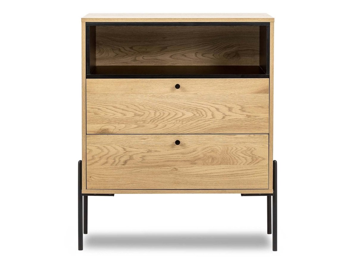 Commode 2 tiroirs en bois clair et métal noir SOHANE - DécoInParis