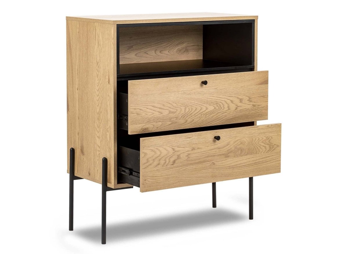 Commode 2 tiroirs en bois clair et métal noir SOHANE - DécoInParis