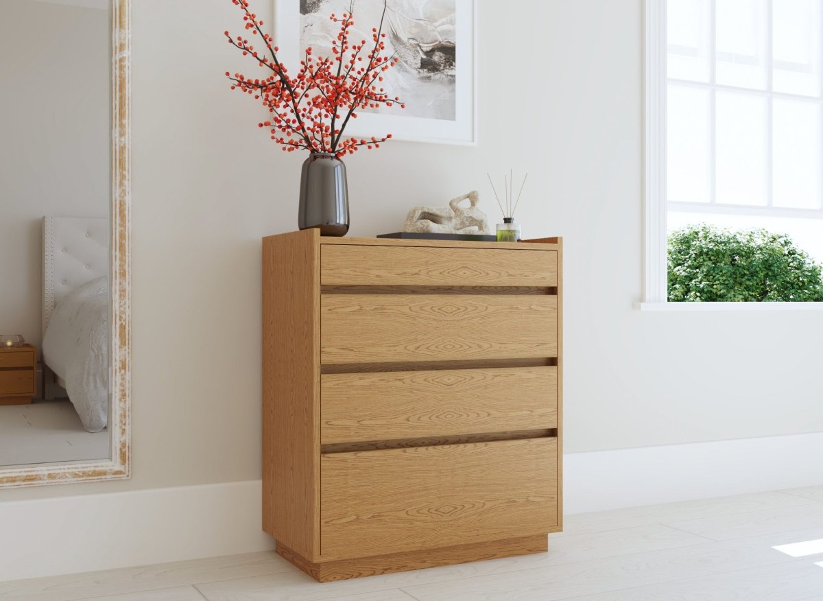 Commode 4 tiroirs en bois couleur chêne SACHA - DécoInParis