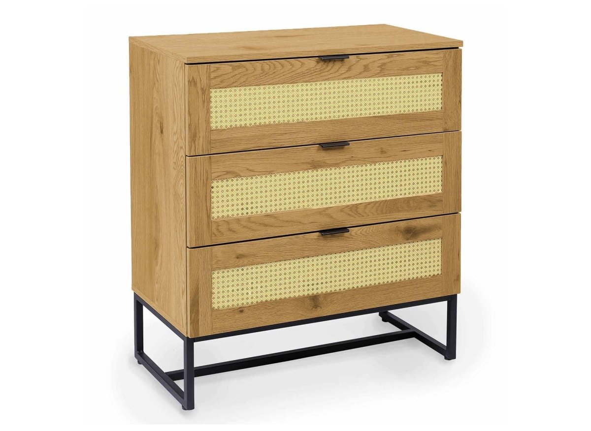 Commode scandinave 3 tiroirs en bois métal et cannage TULLIO - DécoInParis