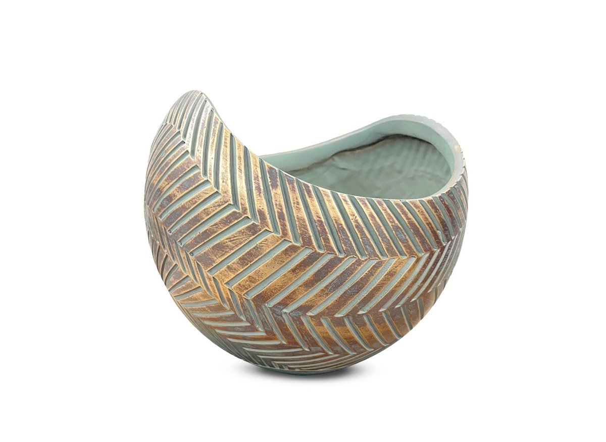 Coupelle ronde en polyrésine vert et doré 30 cm AMIRA - DécoInParis