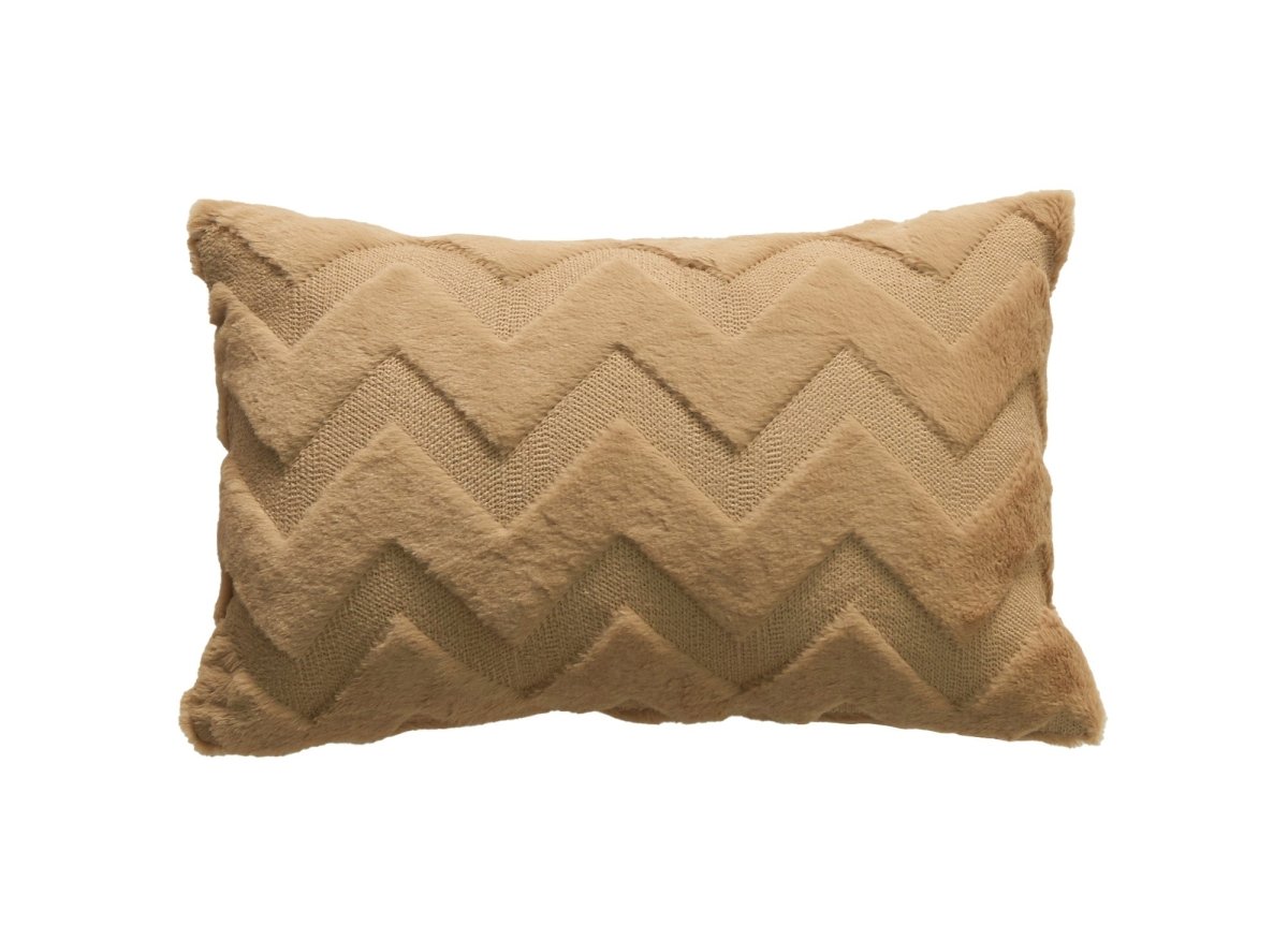 Coussin rectangulaire 50x30 cm en tissu doux motif chevron marron HARRY - DécoInParis