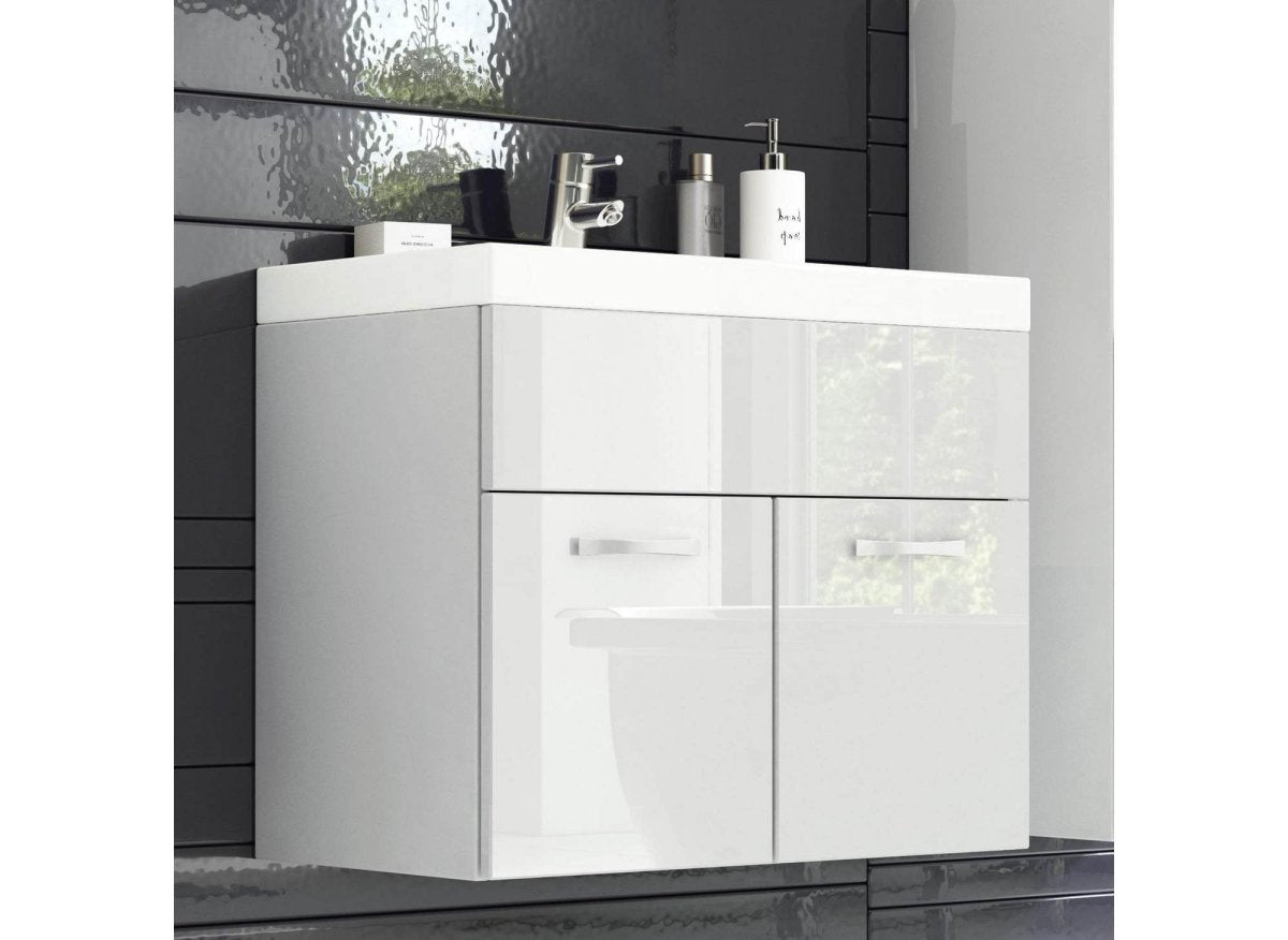 Ensemble meubles salle de bain design suspendu - Blanc laqué HARMONY - DécoInParis